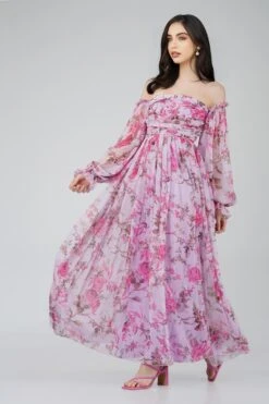 Lana Chiffon Printed Dress In Lavender -Laceand Beads ChiffonStyles 2