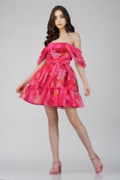 Sydney Chiffon Mini Dress In Sunset Pink