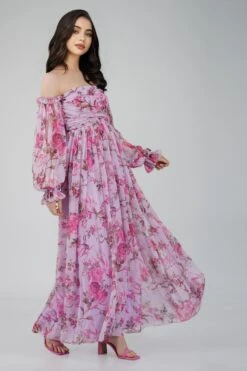 Lana Chiffon Printed Dress In Lavender -Laceand Beads ChiffonStyles 3