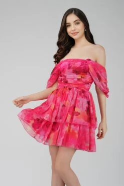 Sydney Chiffon Mini Dress In Sunset Pink -Laceand Beads ChiffonStyles 30