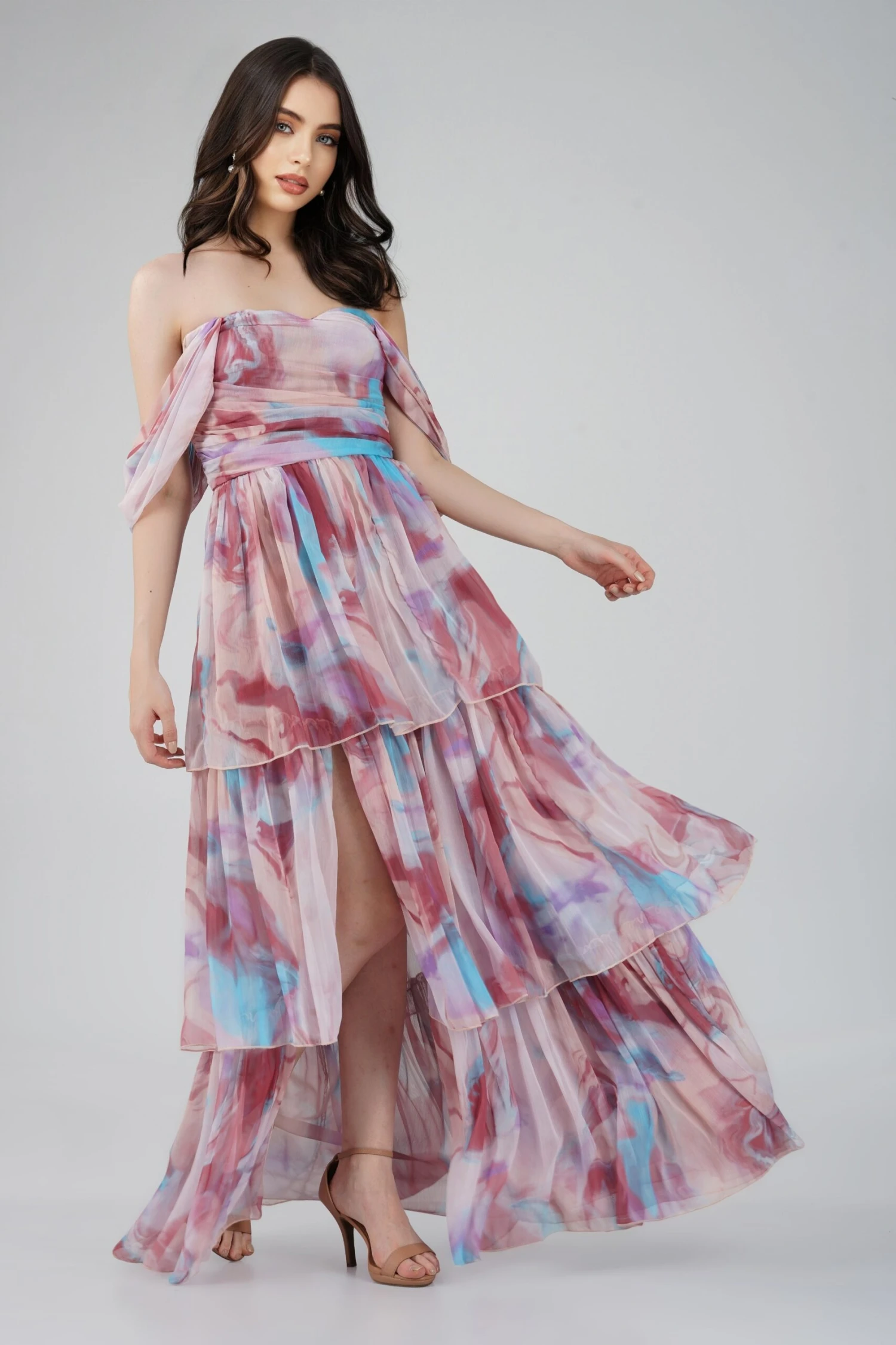 Sydney Chiffon Maxi Dress In Burgundy Print 2 Sydney Chiffon Maxi Dress In Burgundy Print - Image 2