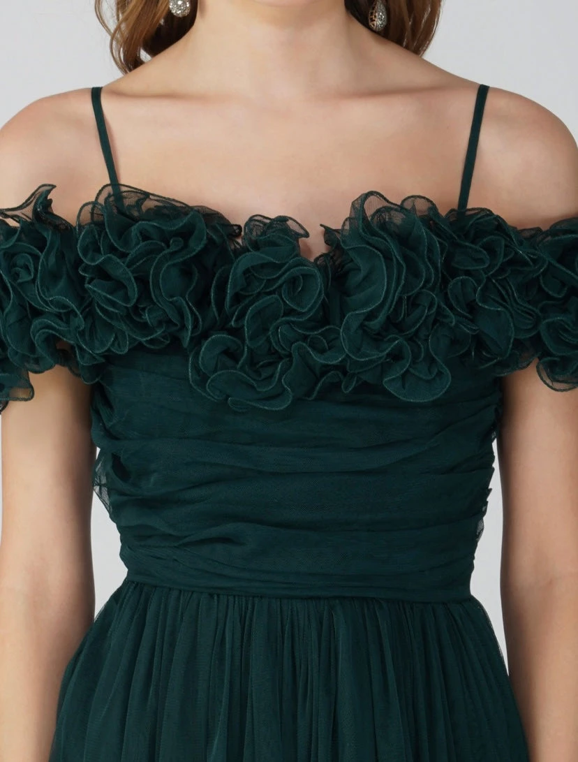 Sandy Tulle Maxi Dress In Emerald Green 4 Sandy Tulle Maxi Dress In Emerald Green - Image 4