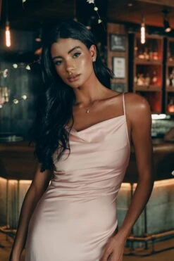 Satin Maxi Dress With Cowl Neck -Laceand Beads DSC01013