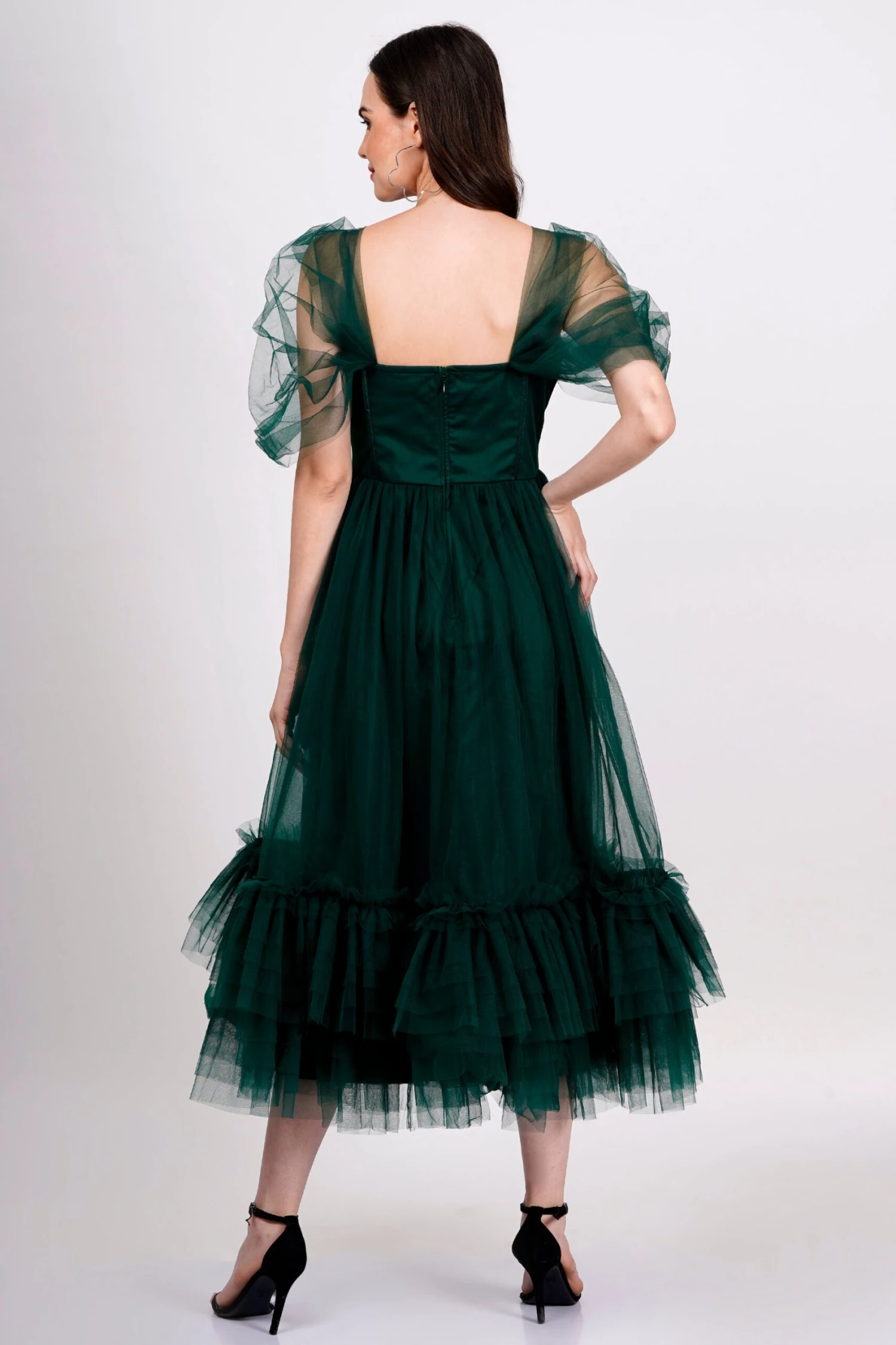 Jayne Emerald Green Tulle Midi Dress 4 Jayne Emerald Green Tulle Midi Dress - Image 4