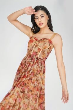 Dane Rose Floral Corset Midi Dress 8 Dane Rose Floral Corset Midi Dress -Laceand Beads DaneMidiBrownRoseFloral 2