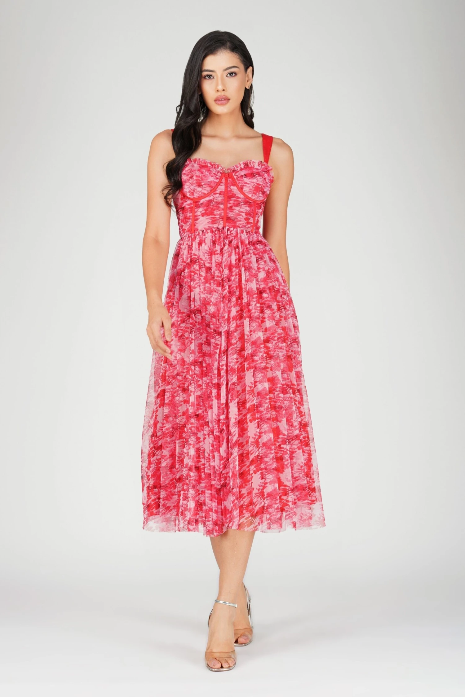 Dane Red Printed Corset Midi Dress 1 Dane Red Printed Corset Midi Dress