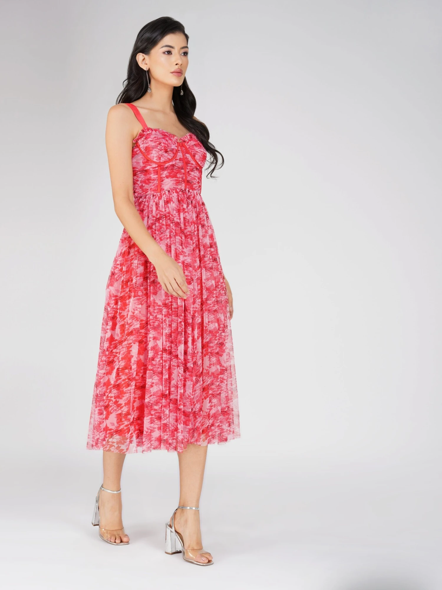 Dane Red Printed Corset Midi Dress 4 Dane Red Printed Corset Midi Dress - Image 4