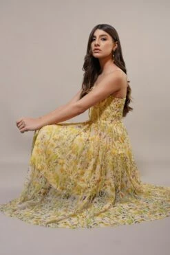 Dane Yellow Floral Corset Midi Dress