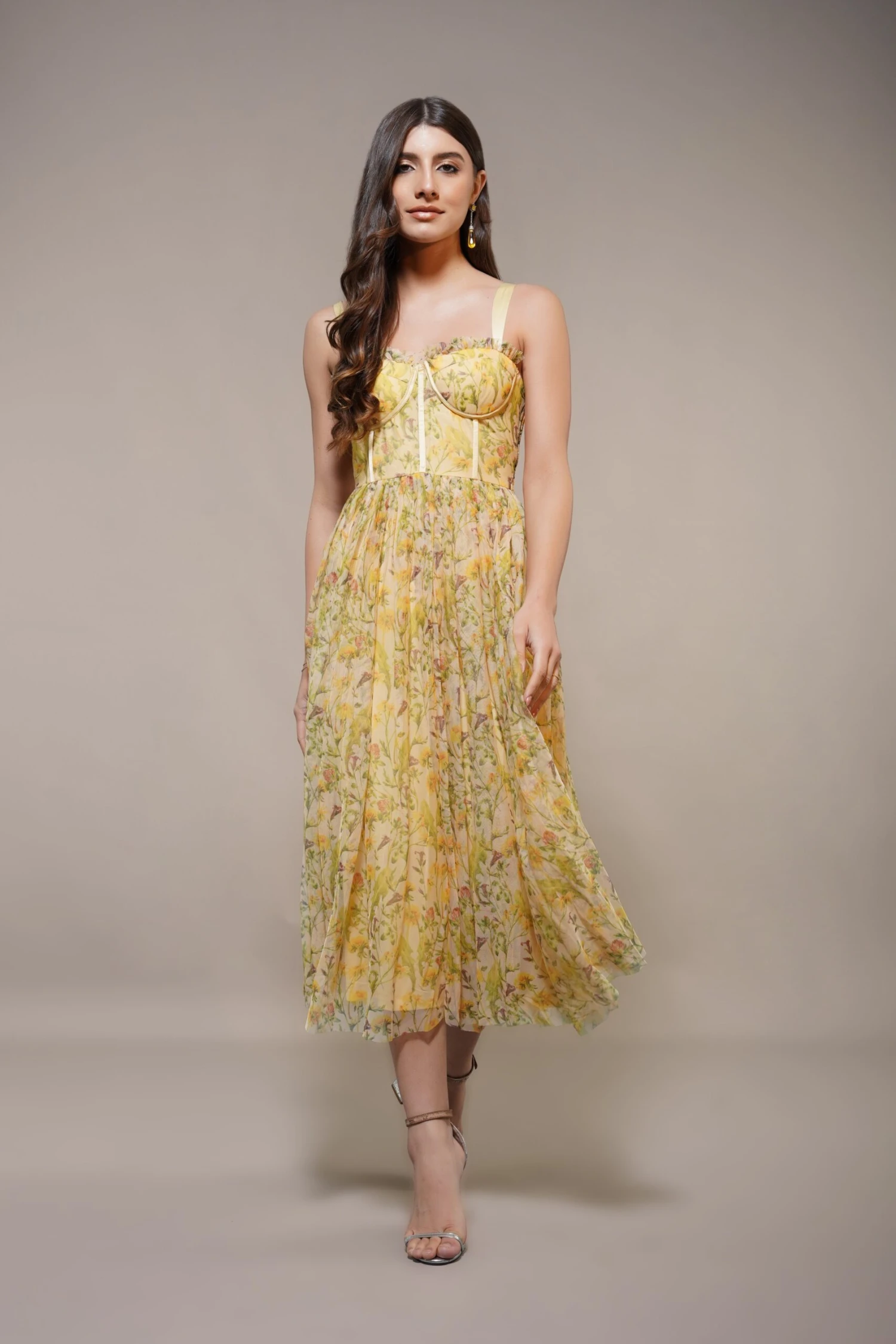 Dane Yellow Floral Corset Midi Dress 2 Dane Yellow Floral Corset Midi Dress - Image 2