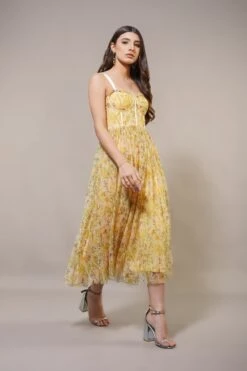 Dane Yellow Floral Corset Midi Dress 11 Dane Yellow Floral Corset Midi Dress -Laceand Beads Dane Midi in Yellow Floral 6