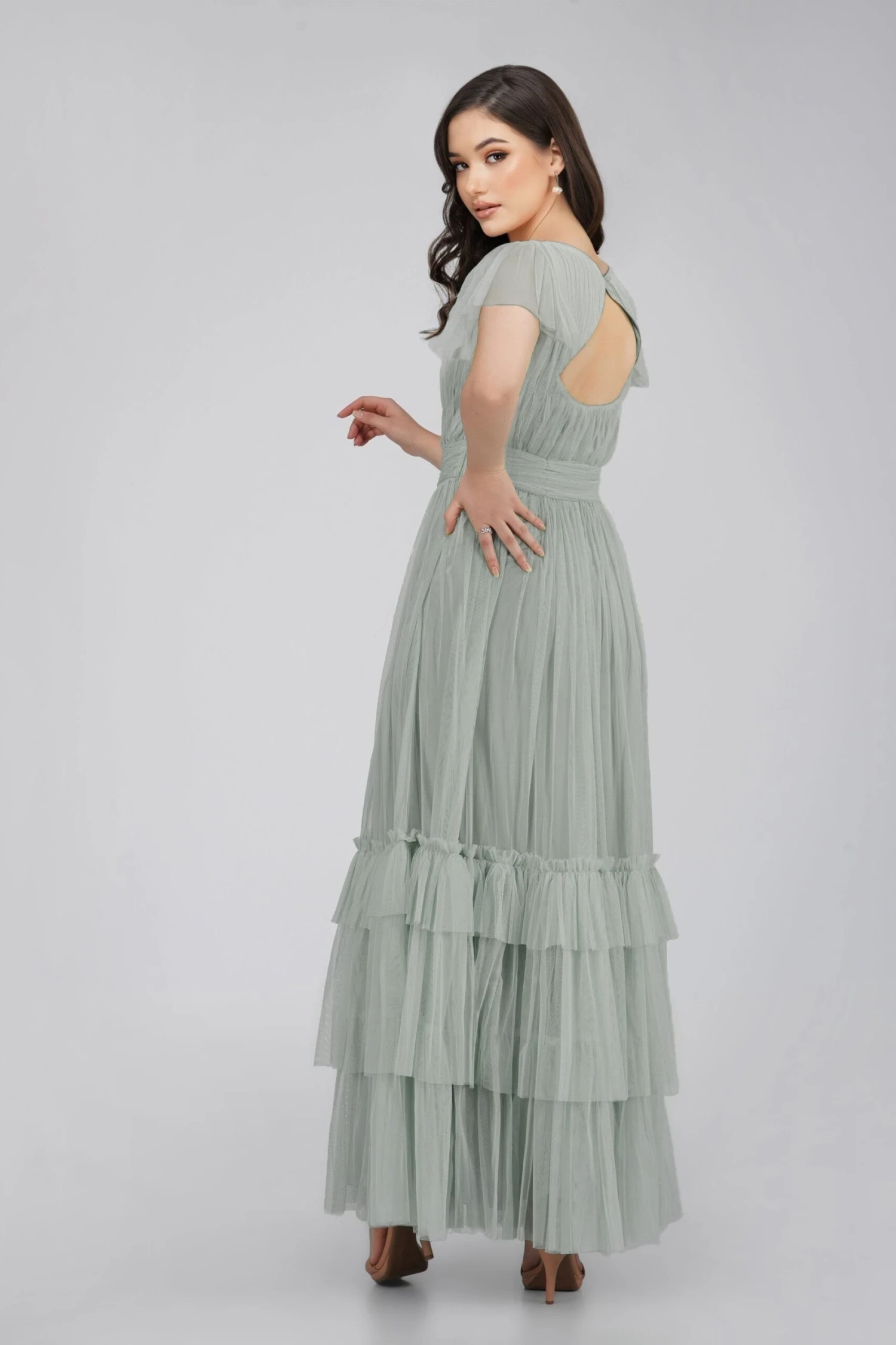 Diva Tulle Maxi Dress In Dark Sage 2 Diva Tulle Maxi Dress In Dark Sage - Image 2