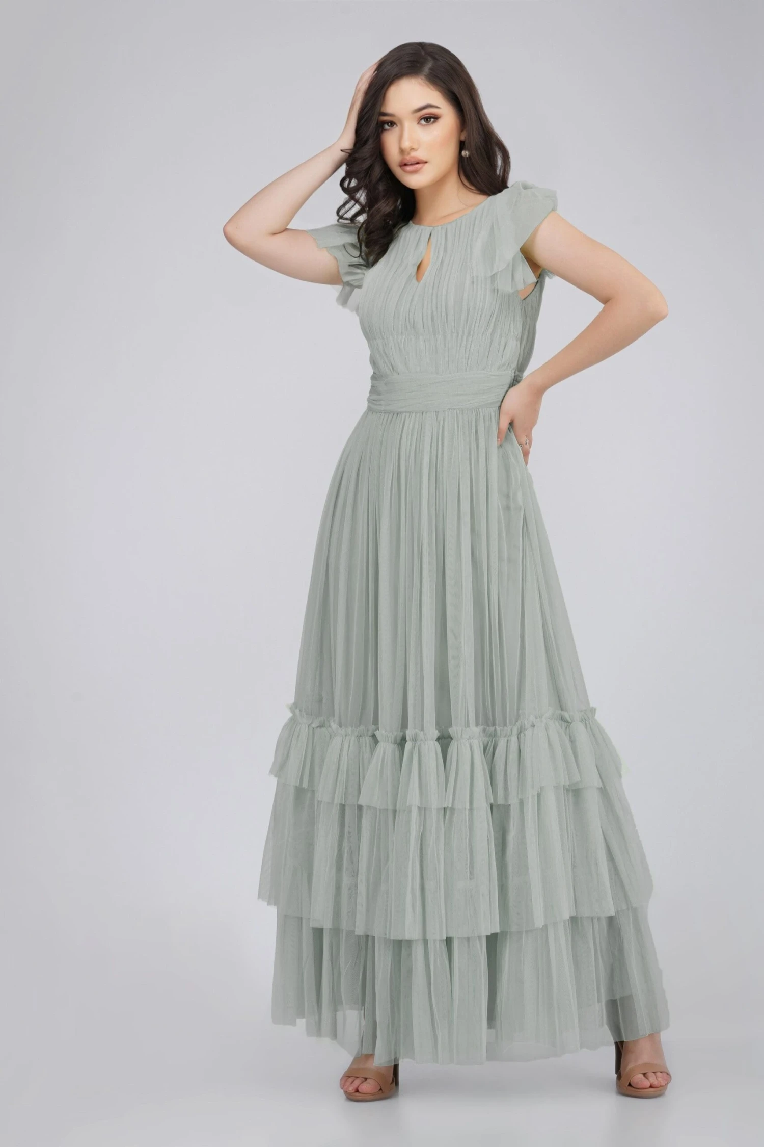Diva Tulle Maxi Dress In Dark Sage 3 Diva Tulle Maxi Dress In Dark Sage - Image 3