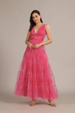 Candace Maxi Dress In Bright Pink Print
