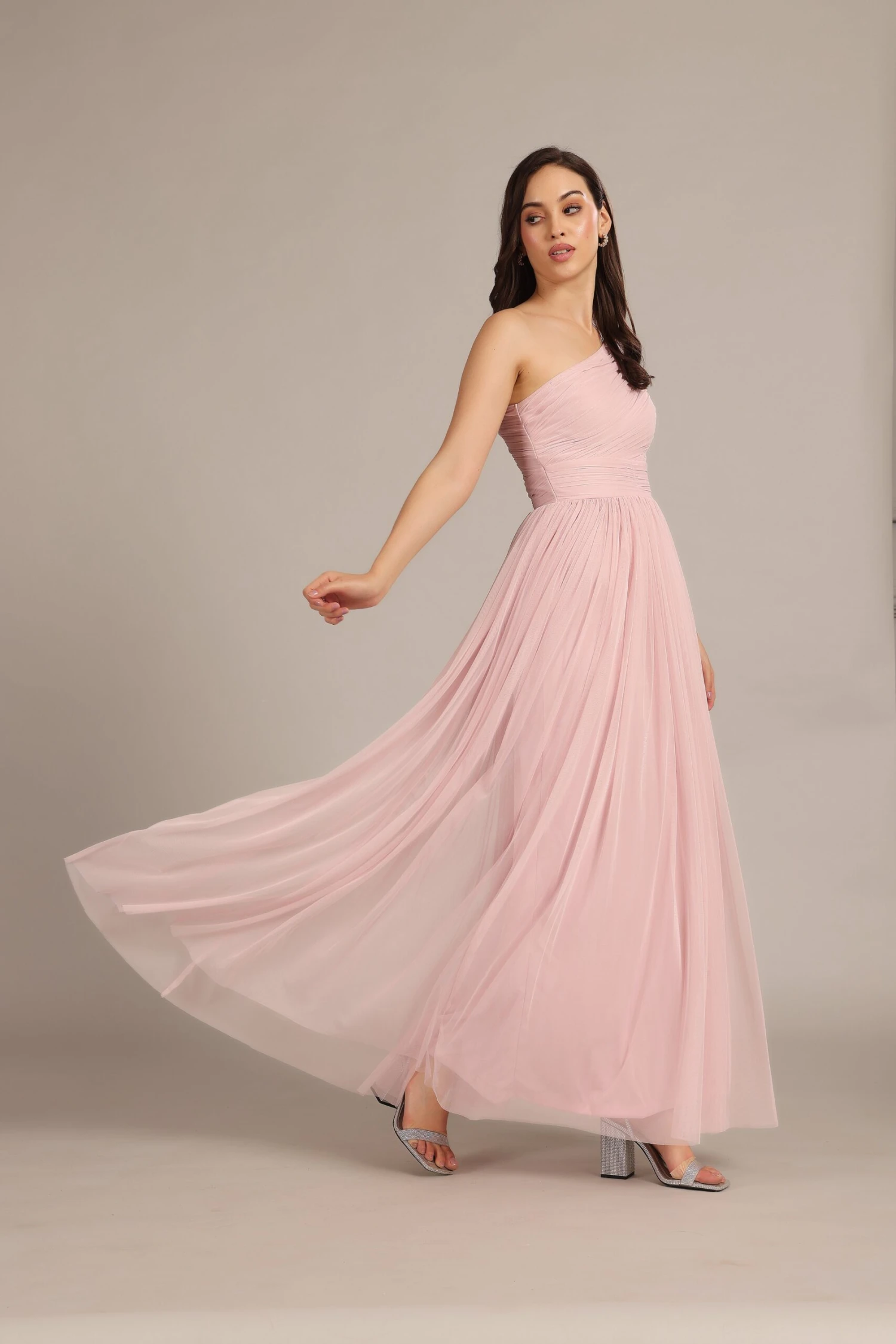 One Shoulder Maxi Dress In Powder Pink 1 One Shoulder Maxi Dress In Powder Pink