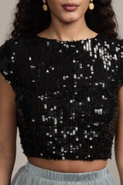 Elaine Black Sequin Top 25 Elaine Black Sequin Top -Laceand Beads Elaine Top in Black 8