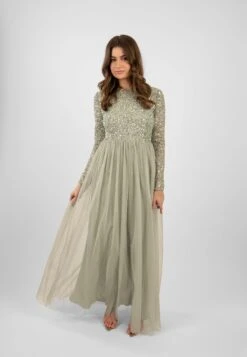 Belle Sage Green Long Sleeve Bridesmaid Dress 17 Belle Sage Green Long Sleeve Bridesmaid Dress -Laceand Beads ElleMaxiSage 1