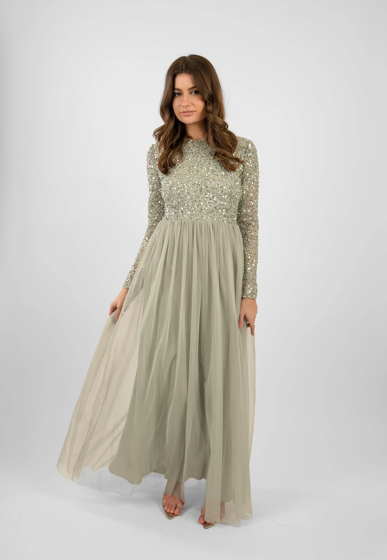 Belle Sage Green Long Sleeve Bridesmaid Dress 6 Belle Sage Green Long Sleeve Bridesmaid Dress - Image 6