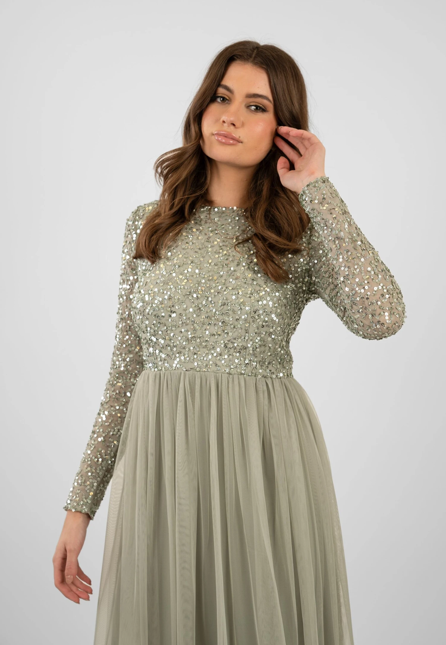 Belle Sage Green Long Sleeve Bridesmaid Dress 8 Belle Sage Green Long Sleeve Bridesmaid Dress - Image 8
