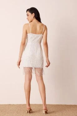 Eva Embellished Fringe Mini Dress In White 8 Eva Embellished Fringe Mini Dress In White -Laceand Beads EvaMiniinWhite 2