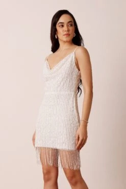 Eva Embellished Fringe Mini Dress In White 9 Eva Embellished Fringe Mini Dress In White -Laceand Beads EvaMiniinWhite 4