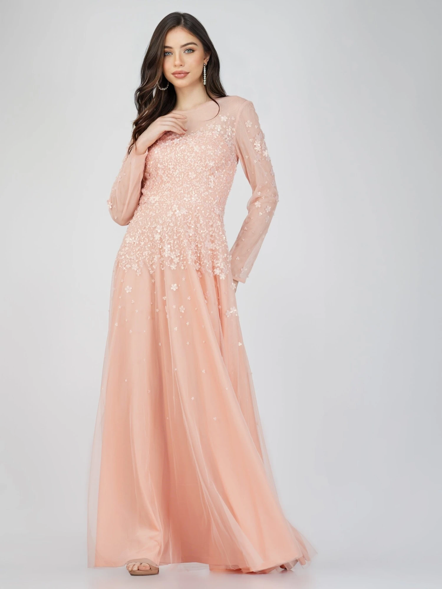 Luciene Long Sleeve Embellished Maxi Dress In Blush Pink 2 Luciene Long Sleeve Embellished Maxi Dress In Blush Pink - Image 2