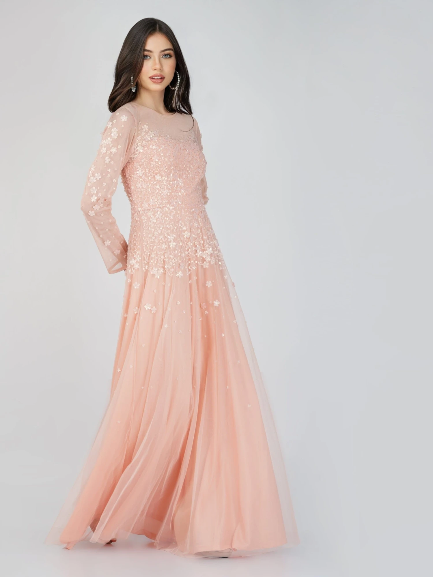 Luciene Long Sleeve Embellished Maxi Dress In Blush Pink 3 Luciene Long Sleeve Embellished Maxi Dress In Blush Pink - Image 3