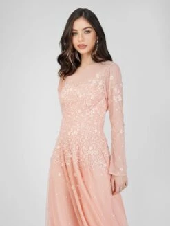 Luciene Long Sleeve Embellished Maxi Dress In Blush Pink 8 Luciene Long Sleeve Embellished Maxi Dress In Blush Pink -Laceand Beads FairyTaleDresses 18