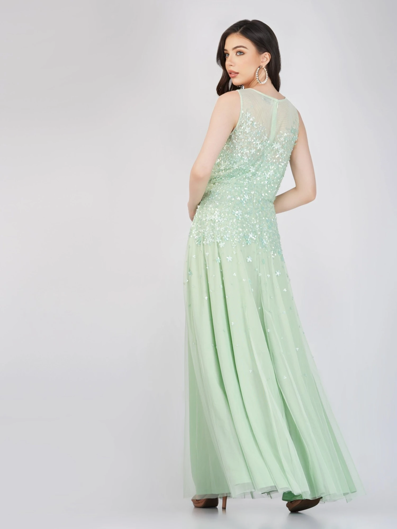 Lilith Floral Embellished Maxi Dress In Mint 4 Lilith Floral Embellished Maxi Dress In Mint - Image 4