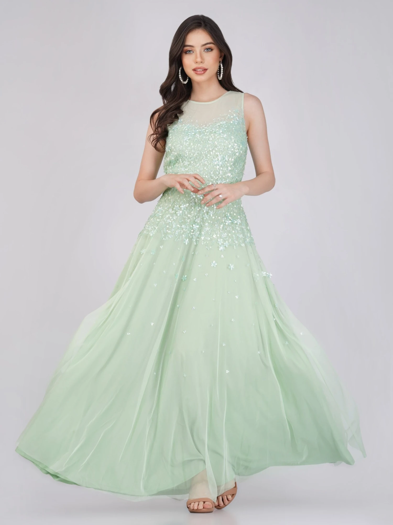 Lilith Floral Embellished Maxi Dress In Mint 5 Lilith Floral Embellished Maxi Dress In Mint - Image 5