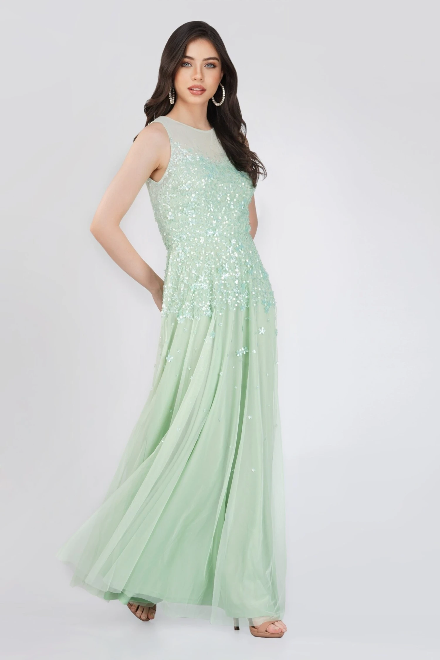 Lilith Floral Embellished Maxi Dress In Mint 2 Lilith Floral Embellished Maxi Dress In Mint - Image 2