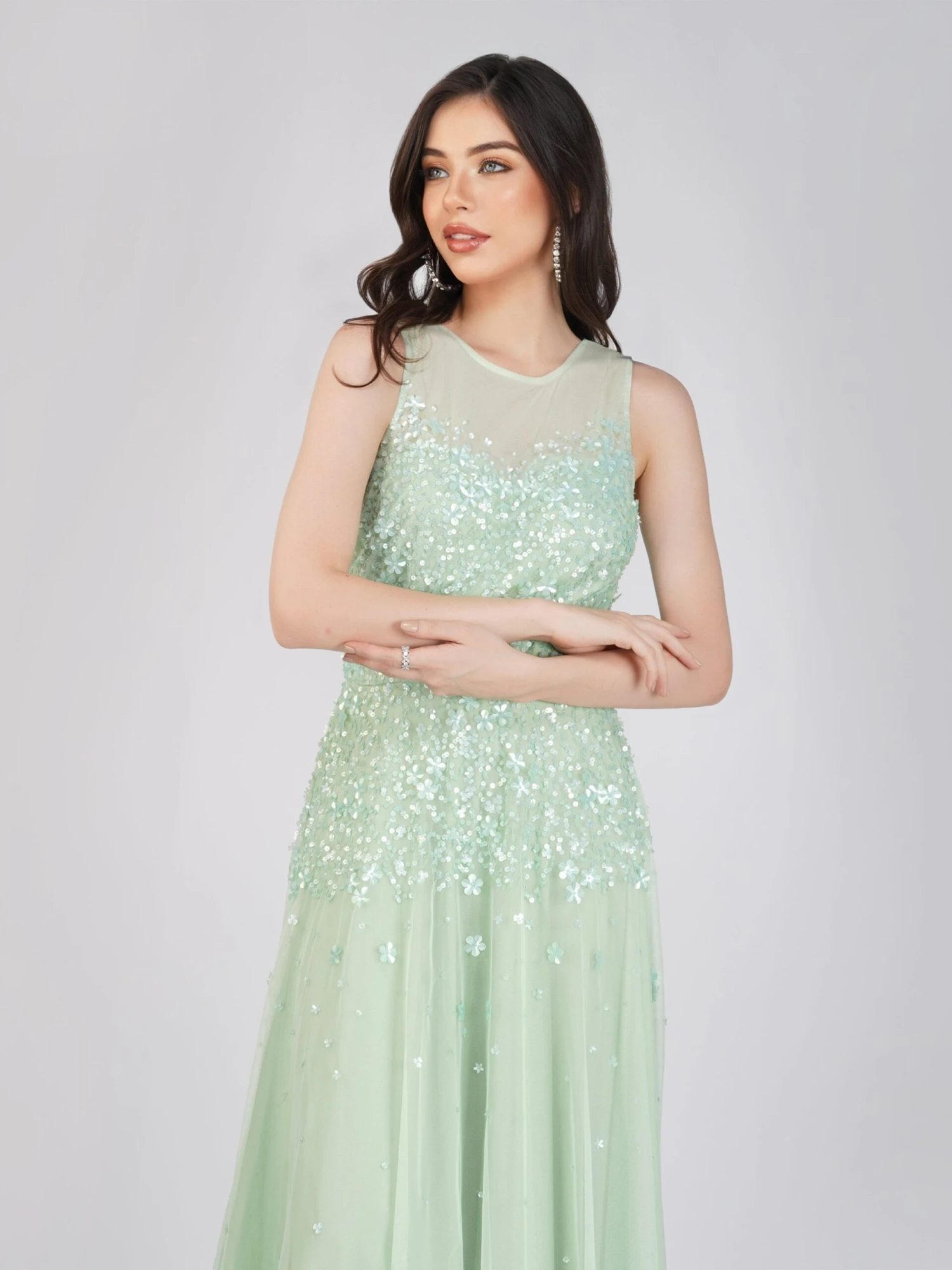 Lilith Floral Embellished Maxi Dress In Mint 3 Lilith Floral Embellished Maxi Dress In Mint - Image 3