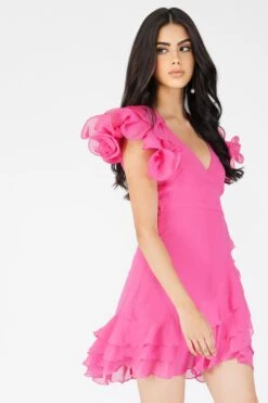 Fairy Flutter Sleeve Mini Dress In Pink 12 Fairy Flutter Sleeve Mini Dress In Pink -Laceand Beads Fairy 1