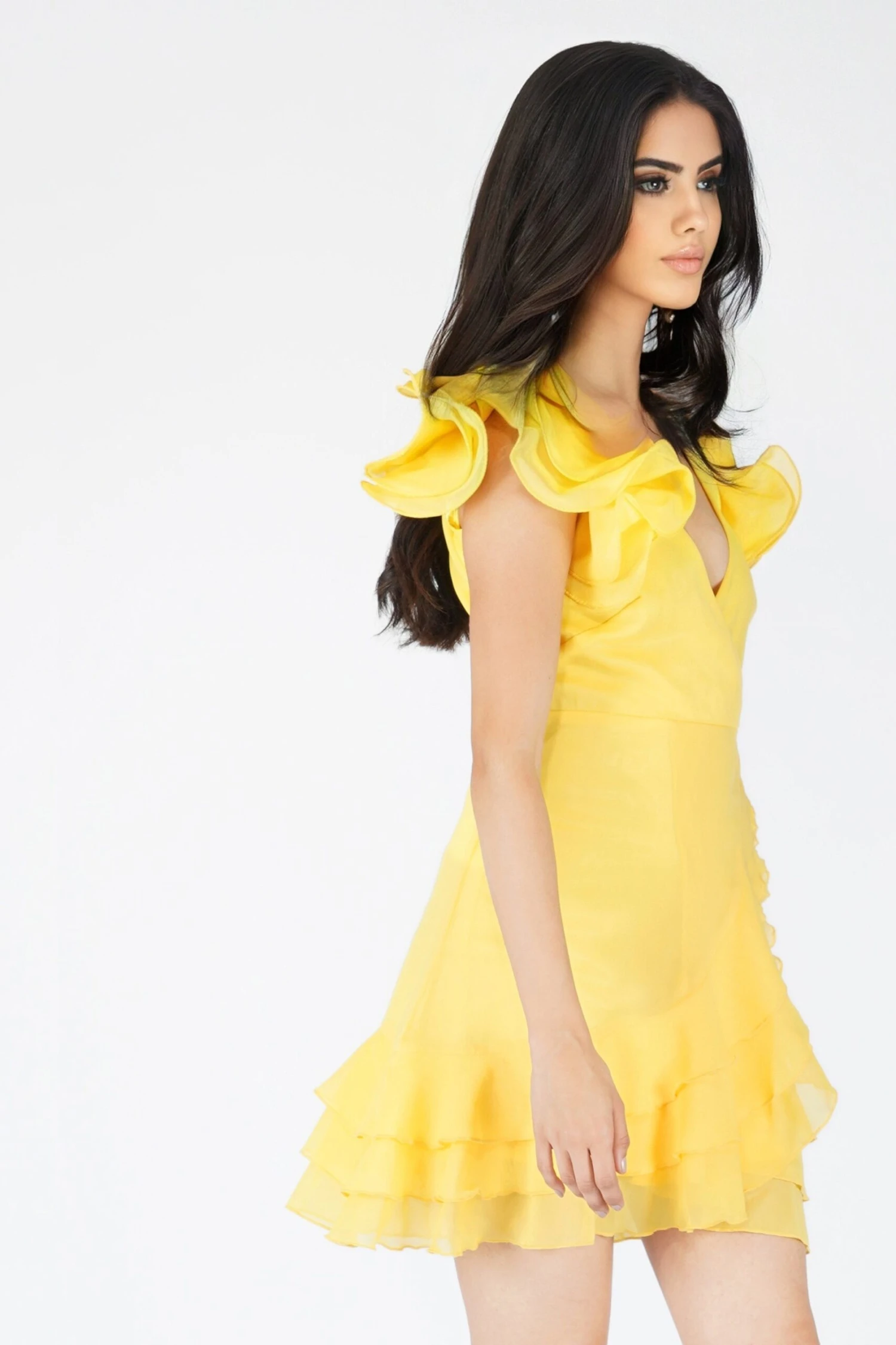 Fairy Flutter Sleeve Mini Dress In Yellow 2 Fairy Flutter Sleeve Mini Dress In Yellow - Image 2