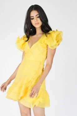 Fairy Flutter Sleeve Mini Dress In Yellow 8 Fairy Flutter Sleeve Mini Dress In Yellow -Laceand Beads Fairy 4