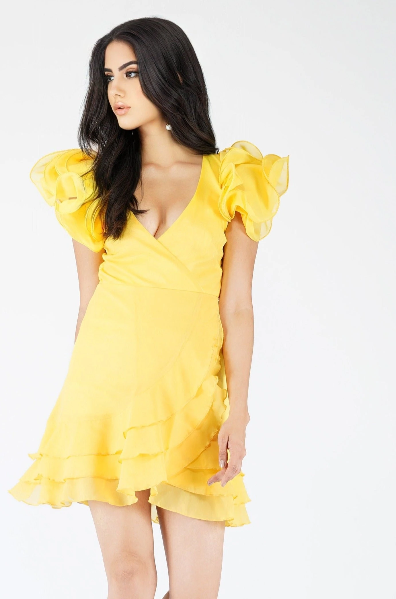 Fairy Flutter Sleeve Mini Dress In Yellow 1 Fairy Flutter Sleeve Mini Dress In Yellow