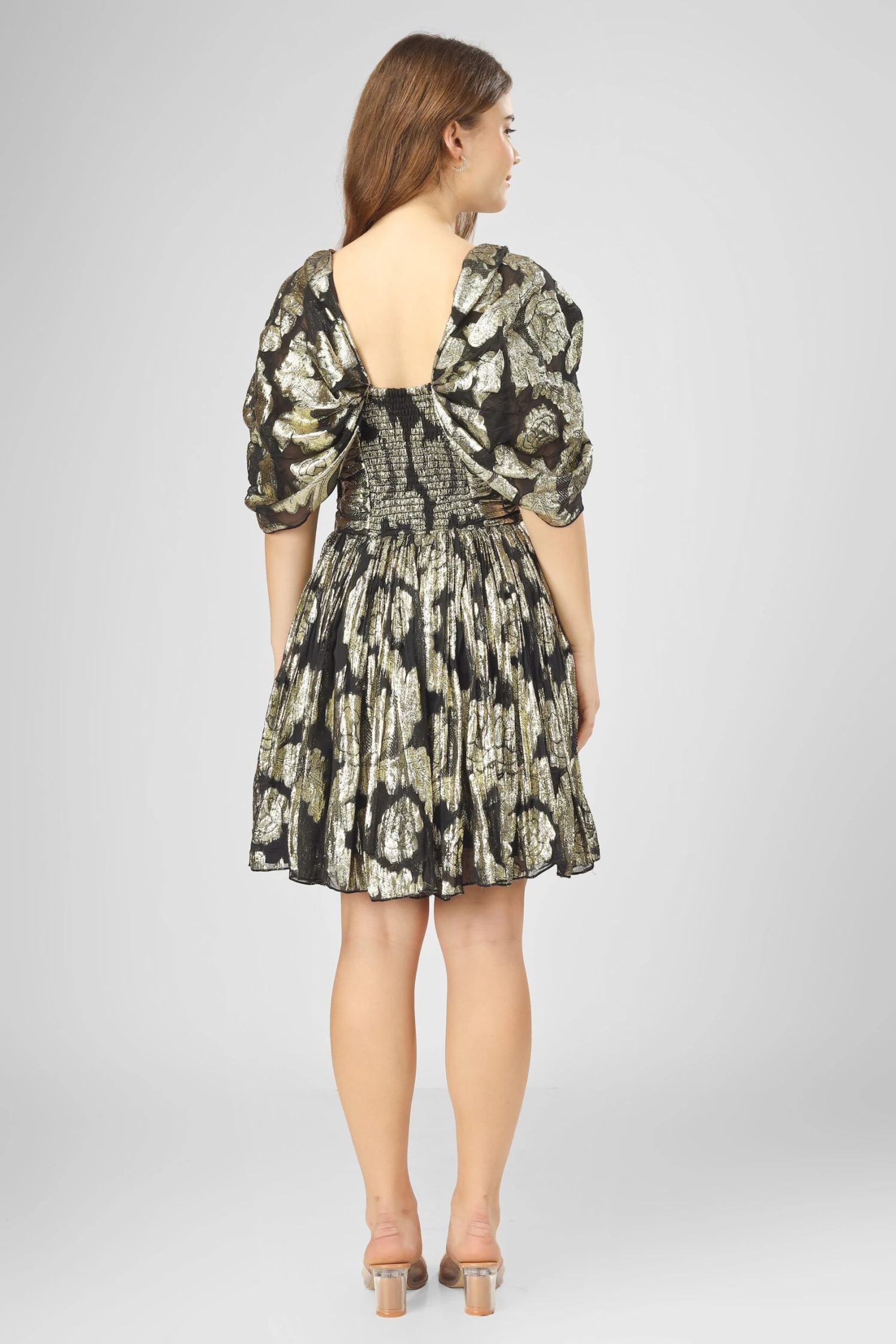 Sydney Metallic Printed Mini Dress In Black 3 Sydney Metallic Printed Mini Dress In Black - Image 3