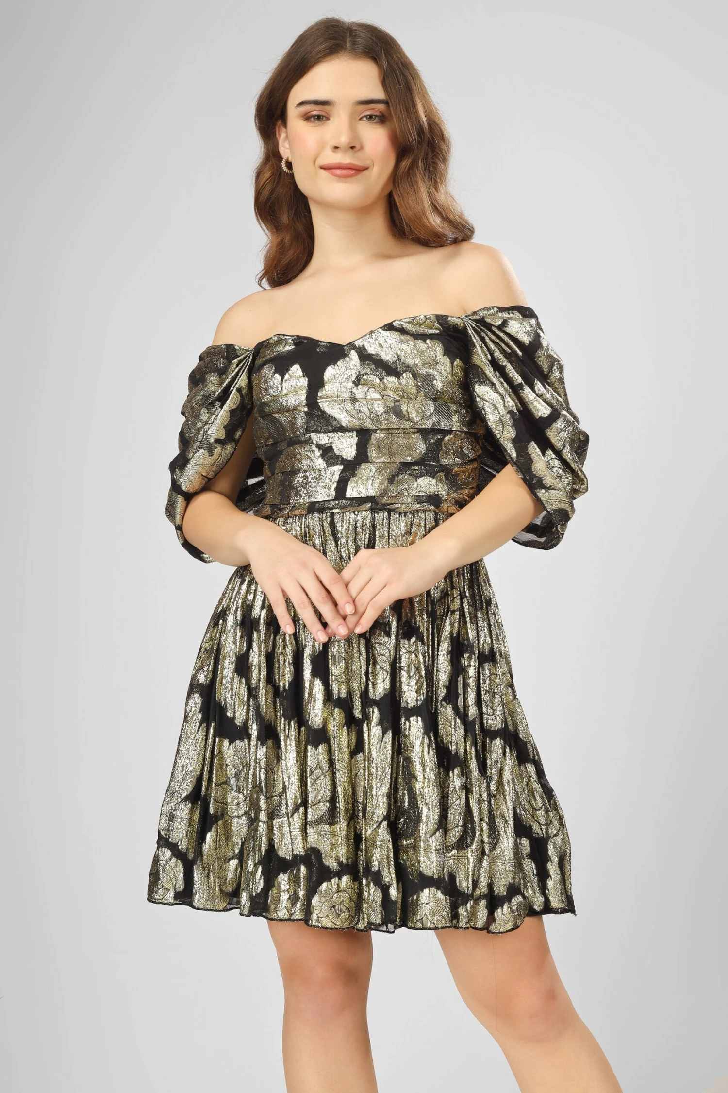 Sydney Metallic Printed Mini Dress In Black 4 Sydney Metallic Printed Mini Dress In Black - Image 4