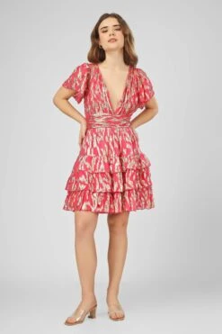 Madison Bright Pink Metallic Printed Mini Dress 11 Madison Bright Pink Metallic Printed Mini Dress -Laceand Beads IMG 1066c