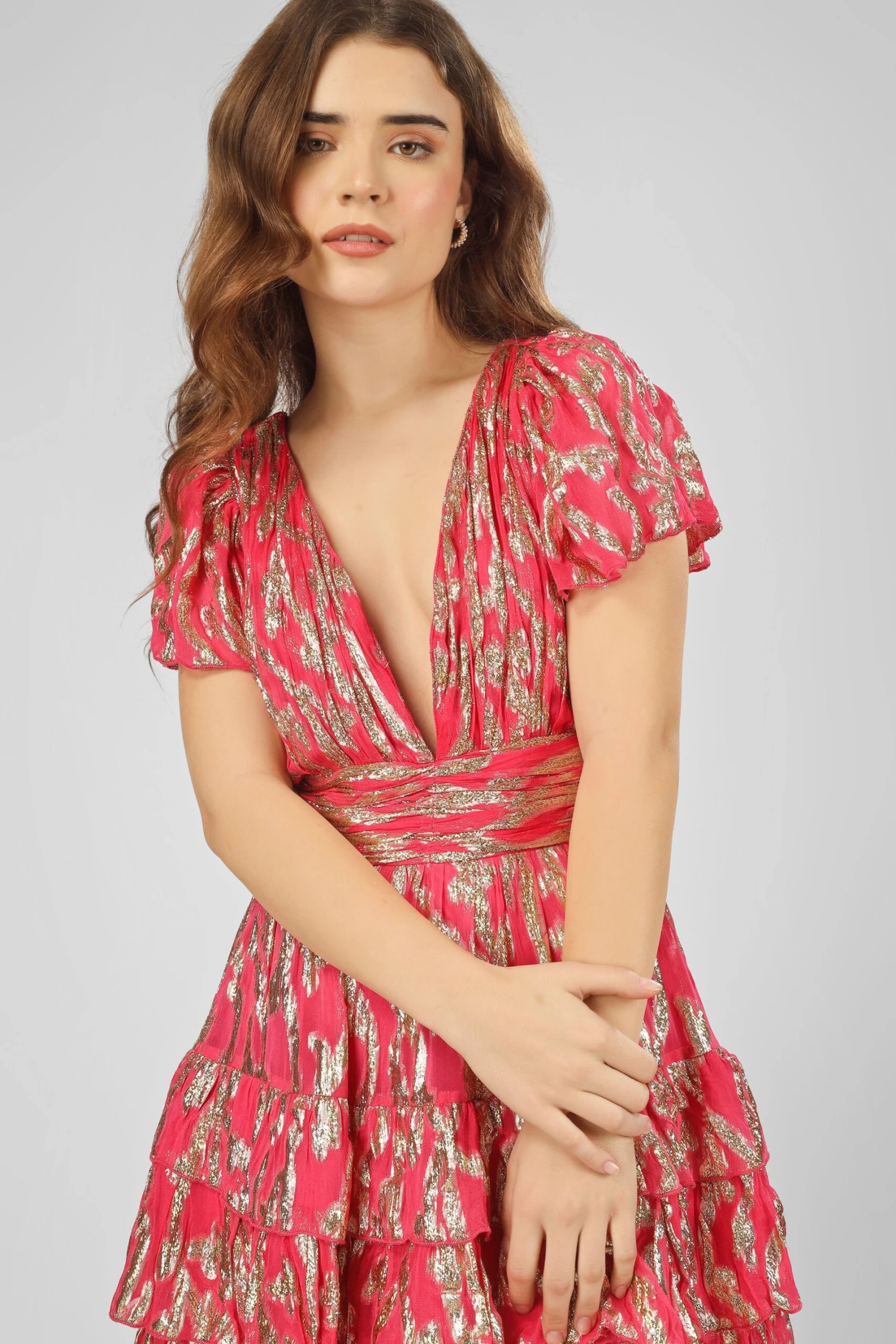 Madison Bright Pink Metallic Printed Mini Dress 2 Madison Bright Pink Metallic Printed Mini Dress - Image 2