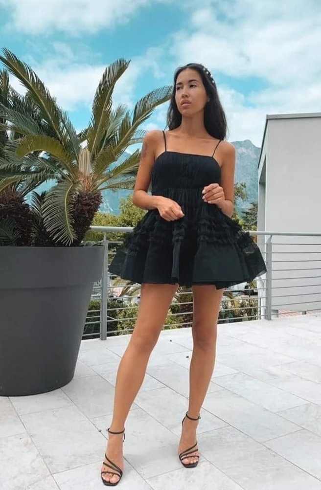 Bethan Structured Tulle Mini Dress In Black 5 Bethan Structured Tulle Mini Dress In Black - Image 5