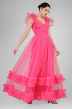Nova Pink Tulle Corsage Maxi Dress -Laceand Beads IMG 5374