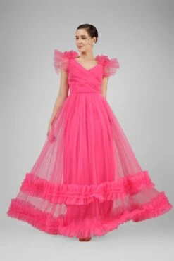 Nova Pink Tulle Corsage Maxi Dress -Laceand Beads IMG 5376