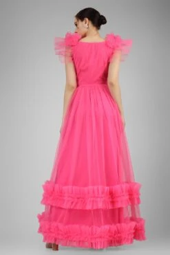 Nova Pink Tulle Corsage Maxi Dress -Laceand Beads IMG 5383