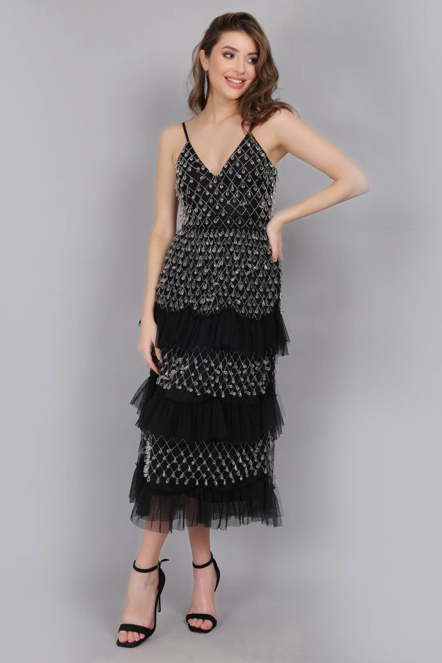 Pearl Drop Midaxi Dress In Black 2 Pearl Drop Midaxi Dress In Black - Image 2