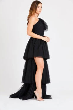 Rowan One Shoulder Tulle Gown -Laceand Beads INN6517BLK 4
