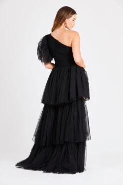 Rowan One Shoulder Tulle Gown -Laceand Beads INN6517BLK 5