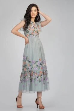 Iris Dusty Blue Embroidered Dress 8 Iris Dusty Blue Embroidered Dress -Laceand Beads IrisMidaxiLB L 99