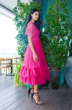 Jayne Bright Pink Tulle Midi Dress 5 Jayne Bright Pink Tulle Midi Dress -Laceand Beads JayneBrightPink 3