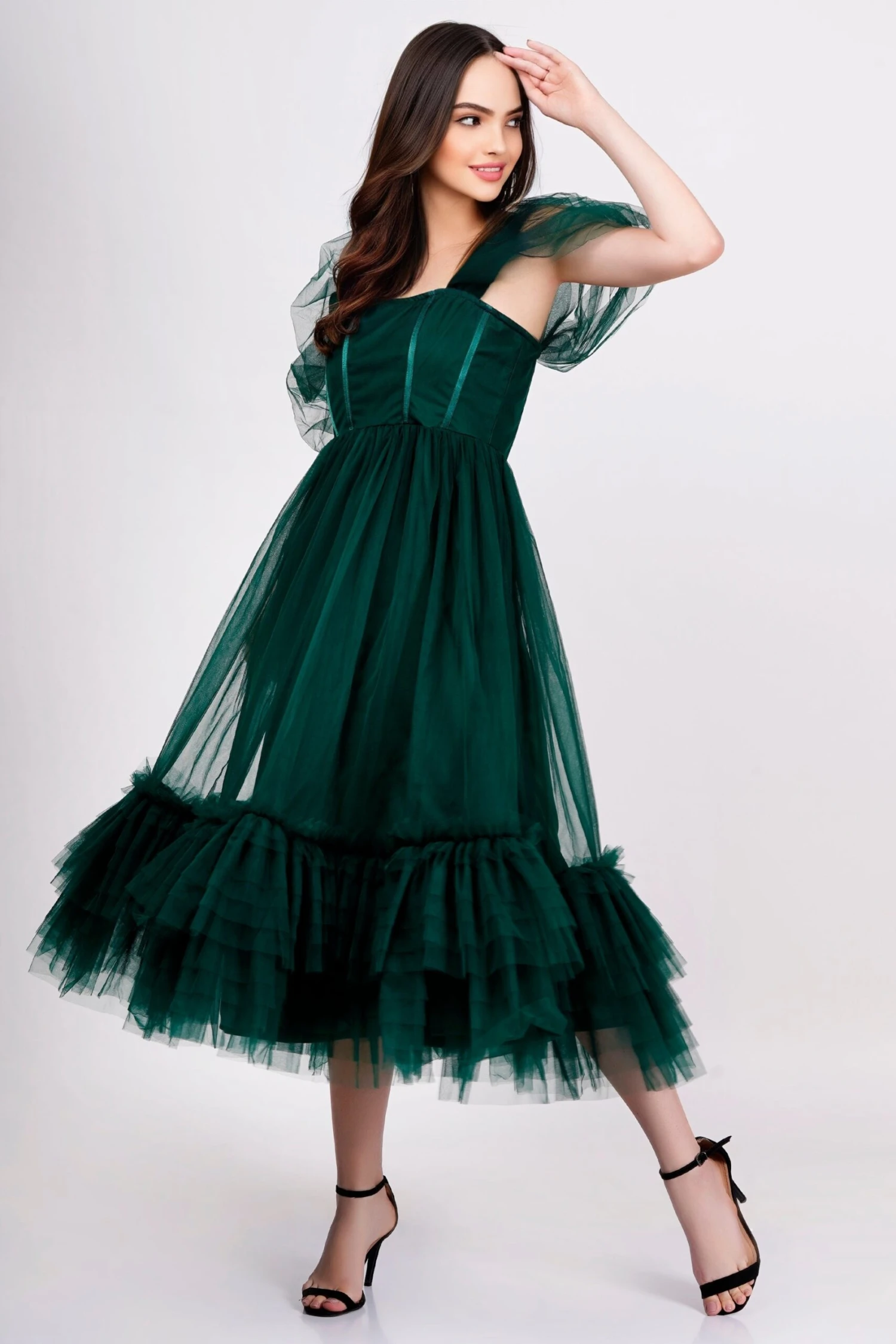 Jayne Emerald Green Tulle Midi Dress 5 Jayne Emerald Green Tulle Midi Dress - Image 5