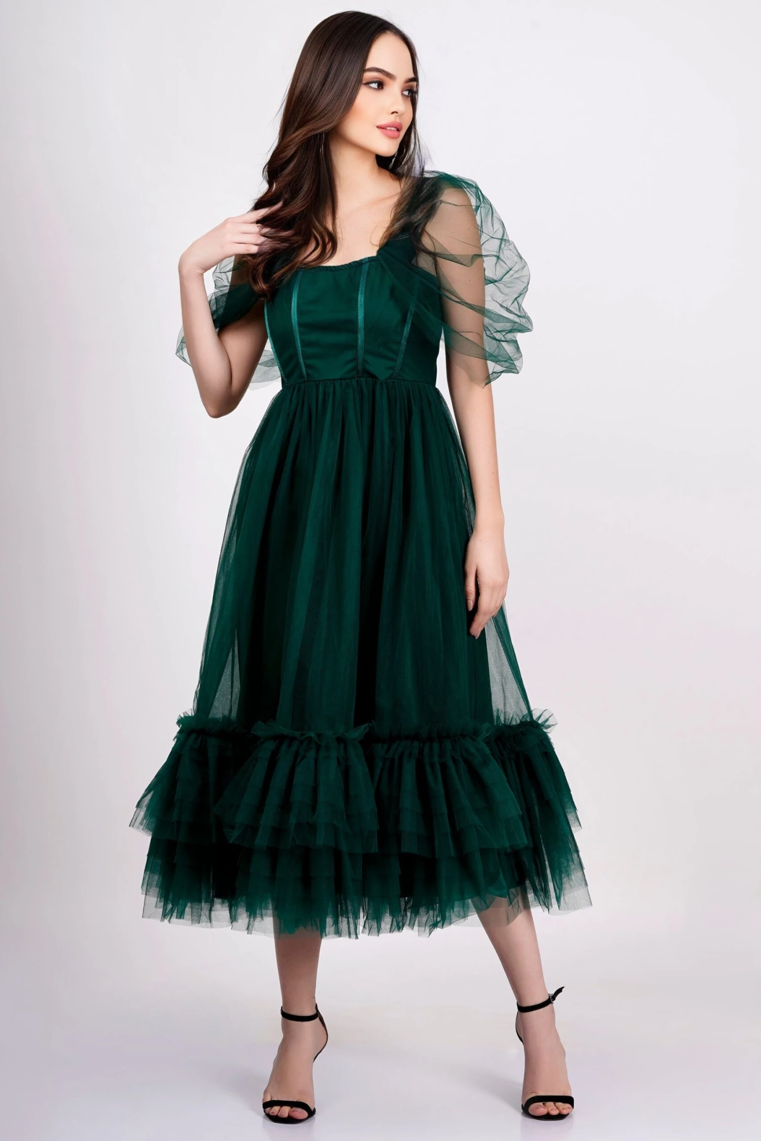 Jayne Emerald Green Tulle Midi Dress 2 Jayne Emerald Green Tulle Midi Dress - Image 2